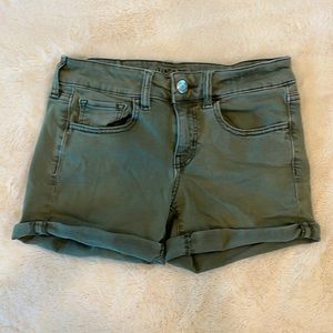 American Eagle Olive Stretch Denim Midi Shorts
